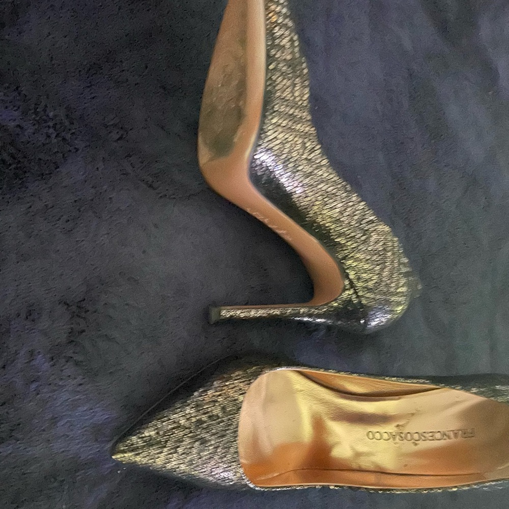 Francescosacco made in Italy black and gold slightly worn shoes